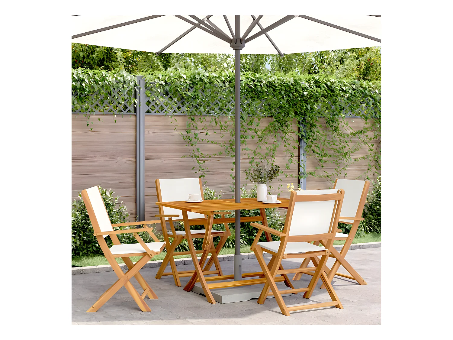 Lot de 4 Chaises de jardin pliantes tissu et bois massif FR38771