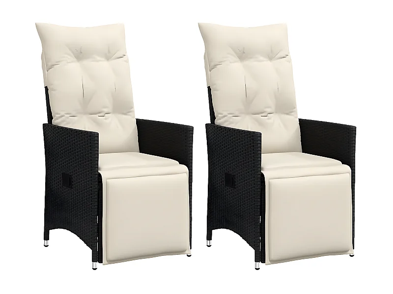 Juego de 2 Sillones reclinable jardín cojines ratán sintético negro ES342493
