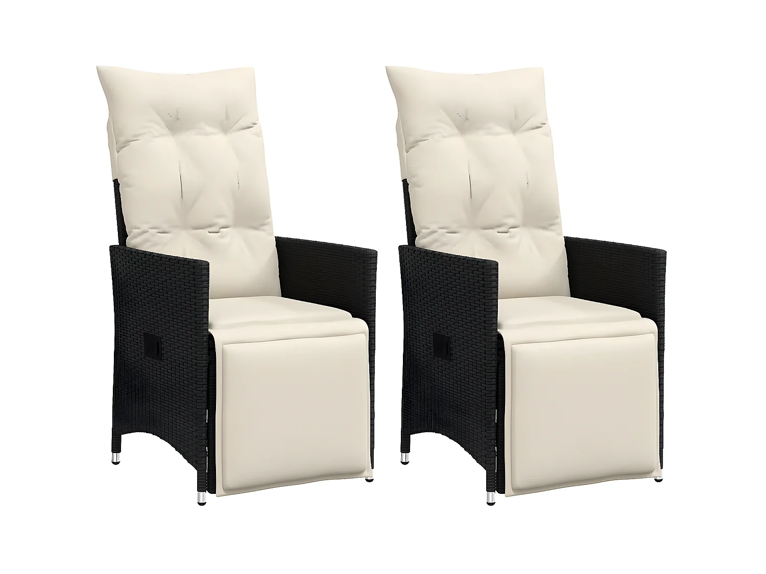 Lot de 2 Chaises inclinables de jardin et coussins noir rotin FR14541