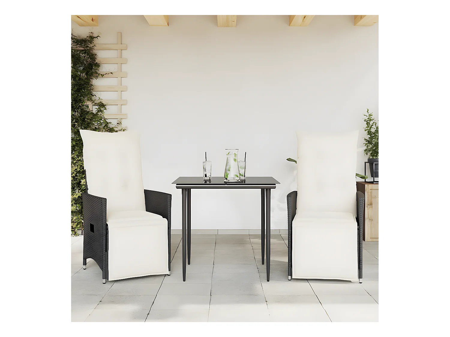 Lot de 2 Chaises inclinables de jardin et coussins noir rotin FR14541