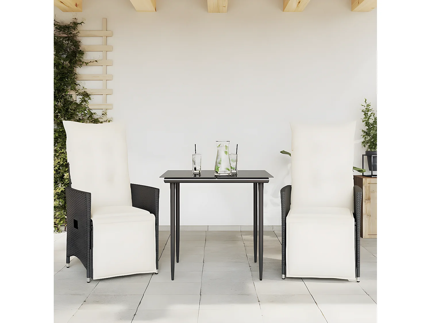 Juego de 2 Sillones reclinable jardín cojines ratán sintético negro ES342493