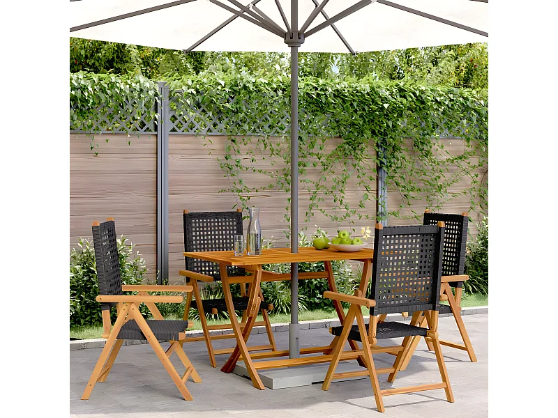 Lot de 4 Chaises inclinables de jardin noir rotin bois massif FR55352