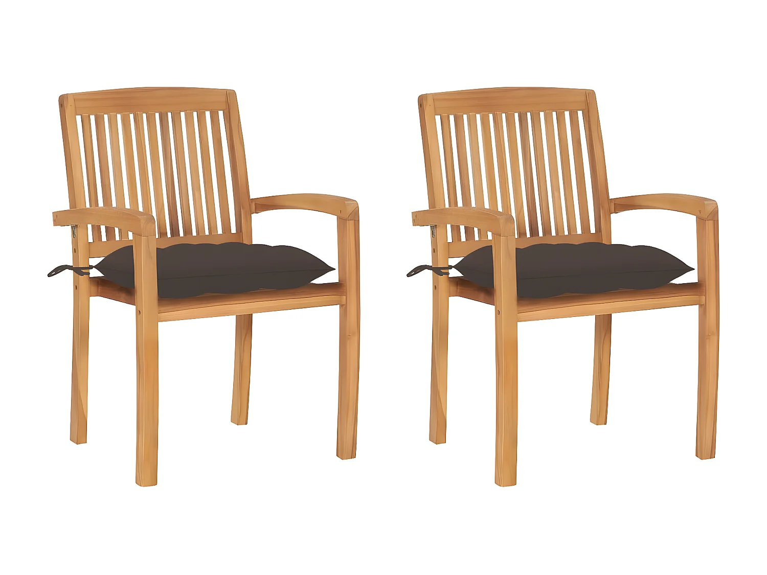 Lot de 2 Chaises de jardin avec coussins taupe Bois de teck massif FR79024