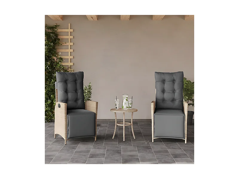 Lot de 2 Chaises inclinables de jardin avec repose-pied rotin FR83990