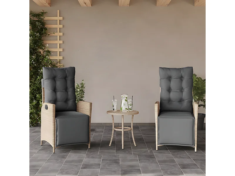 Lot de 2 Chaises inclinables de jardin avec repose-pied rotin FR83990