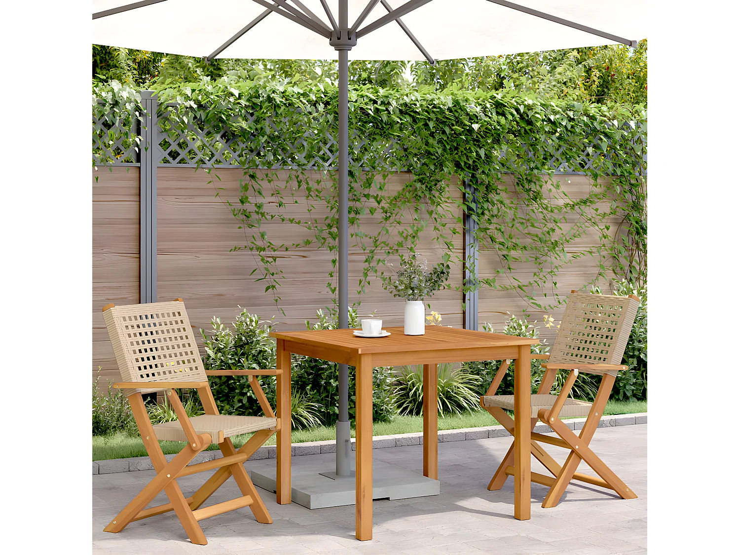Lot de 2 Chaises de jardin beige bois massif d'acacia et rotin FR61001