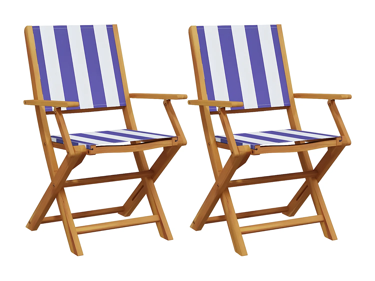 Lot de 2 Chaises de jardin bleu/blanc bois acacia massif tissu FR27687