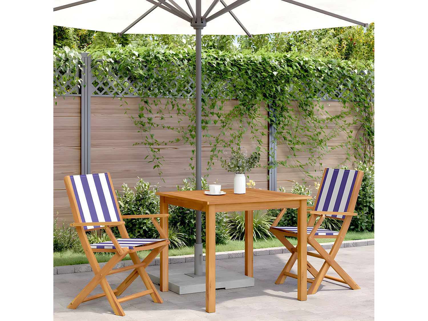 Lot de 2 Chaises de jardin bleu/blanc bois acacia massif tissu FR27687