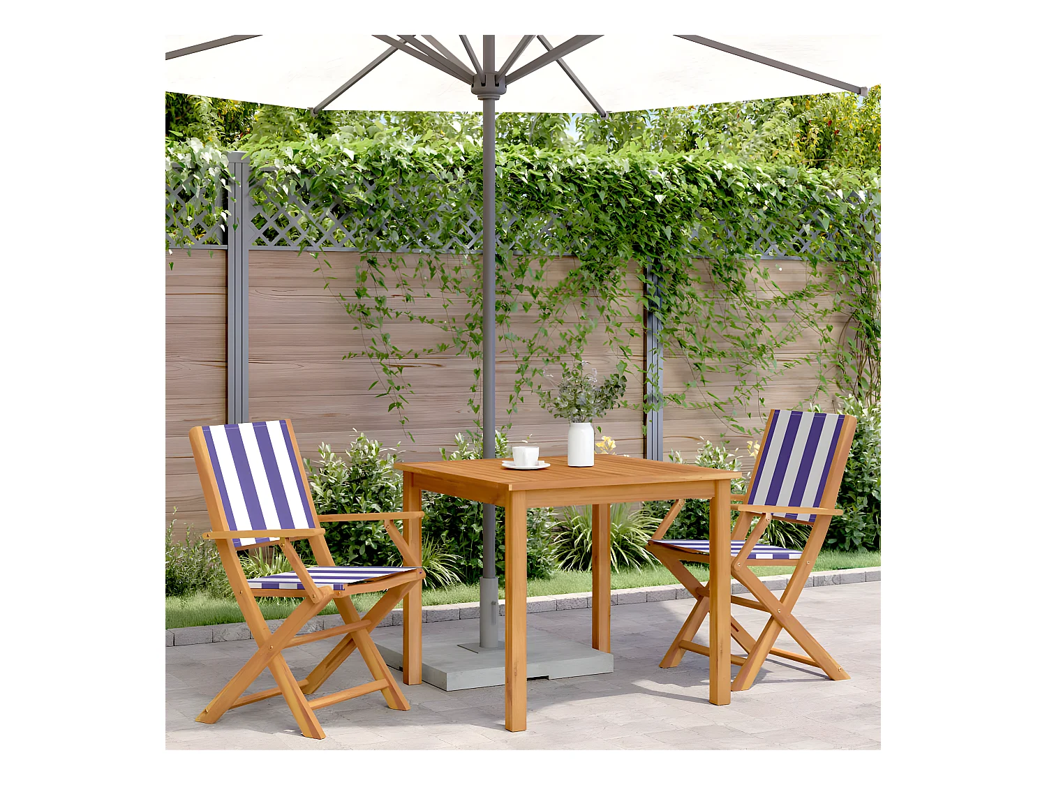 Lot de 2 Chaises de jardin bleu/blanc bois acacia massif tissu FR27687