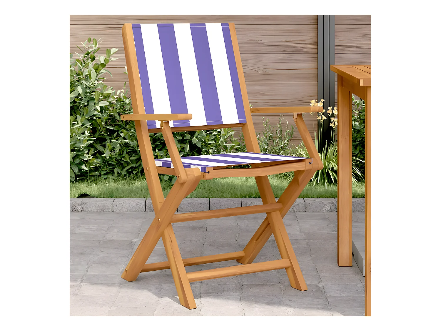 Juego de 2 Sillas de jardín madera maciza acacia y tela azul blanco ES779530