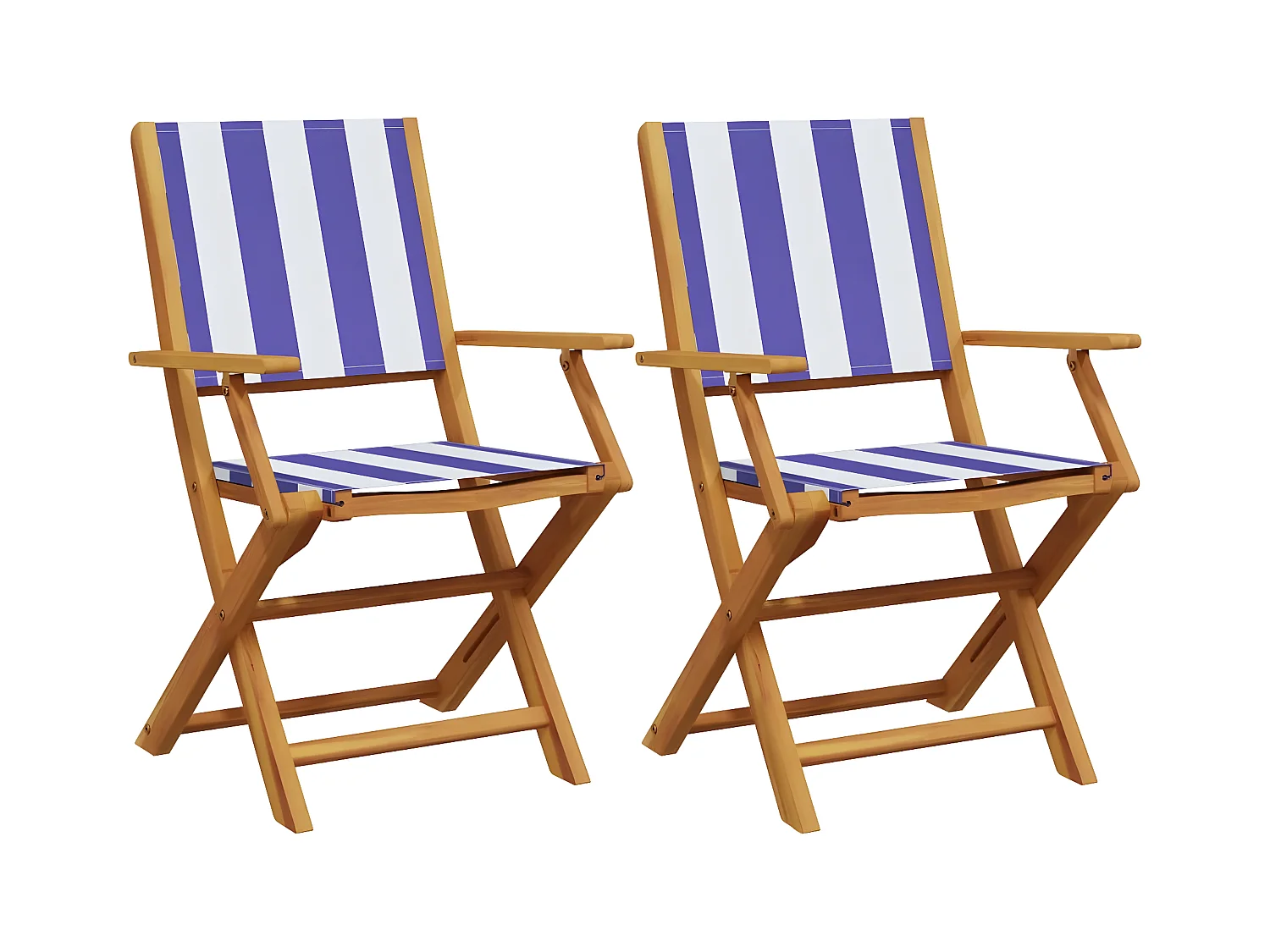 Juego de 2 Sillas de jardín madera maciza acacia y tela azul blanco ES779530