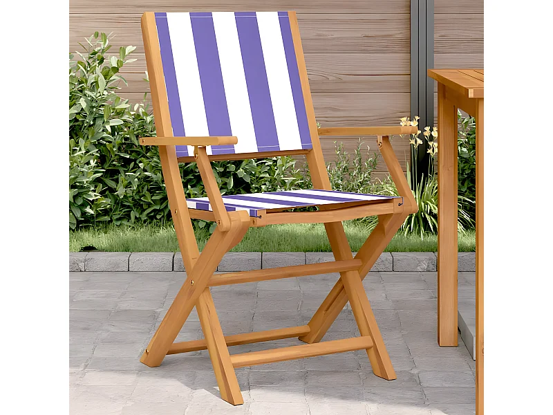 Lot de 2 Chaises de jardin bleu/blanc bois acacia massif tissu FR27687
