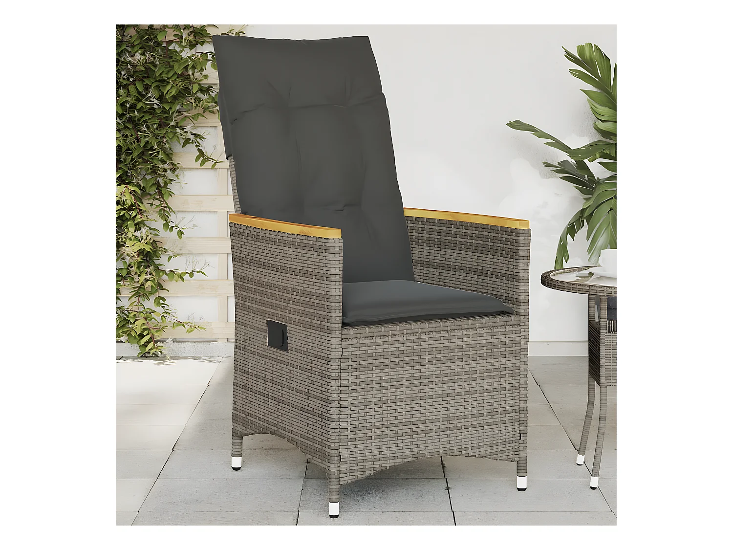 Chaise inclinable de jardin avec coussins gris résine tressée FR21943