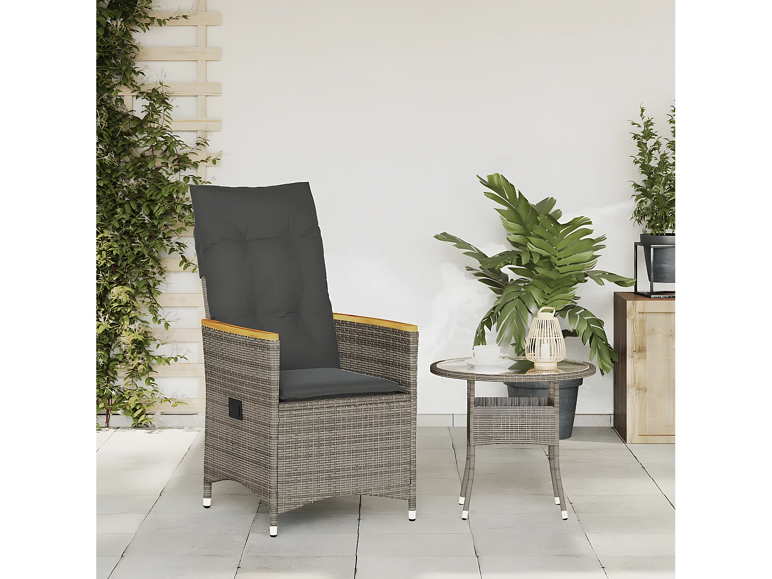 Chaise inclinable de jardin avec coussins gris résine tressée FR21943