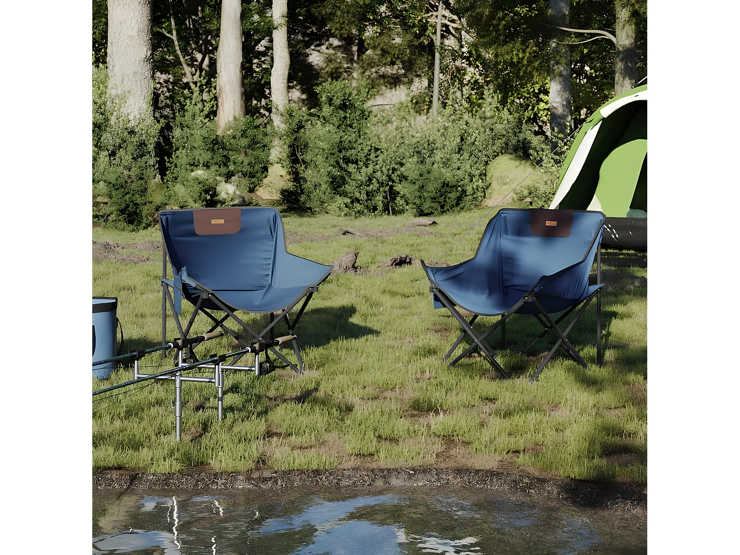 Lot de 2 Chaises de camping avec poche pliable bleu FR88092