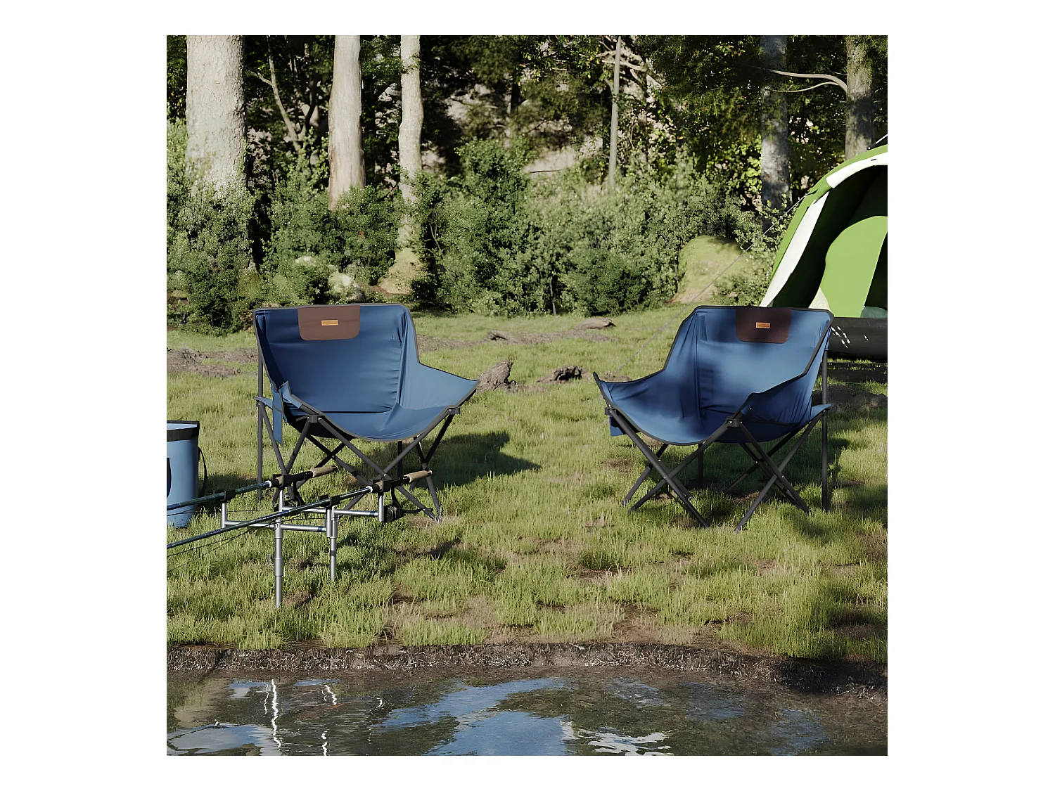 Juego de 2 Sillas de camping con bolsillo plegables azul ES778235