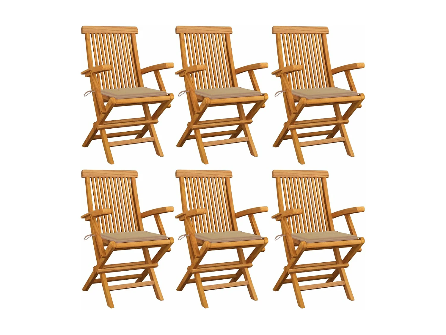 Cadeiras de jardim c/ almofadões beges 6 pcs teca maciça PT479801