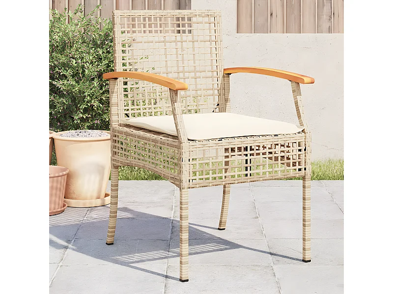 Lot de 4 Chaises de jardin coussins beige résine tressée acacia FR70616