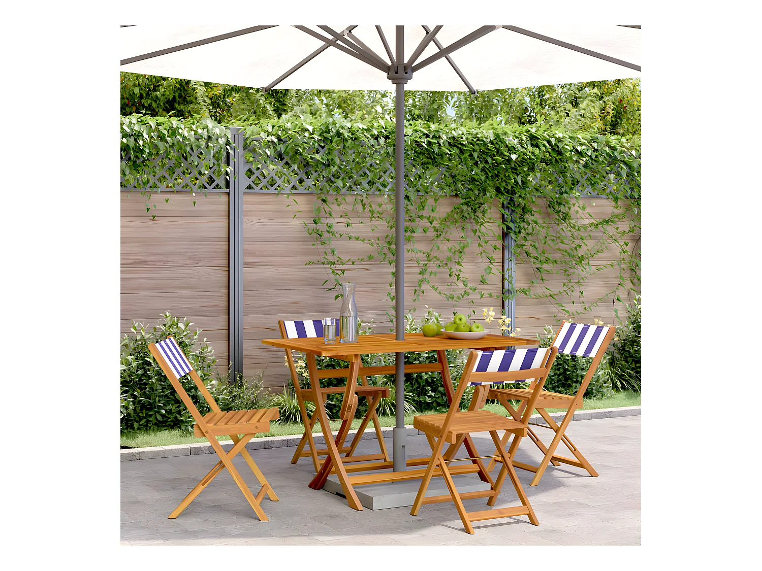 Juego de 4 Sillas jardín reclinables madera maciza tela azul blanco ES505119