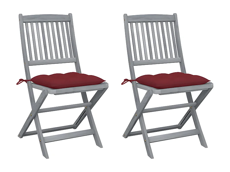 Lot de 2 Chaises pliables de jardin avec coussins Bois d'acacia FR16106