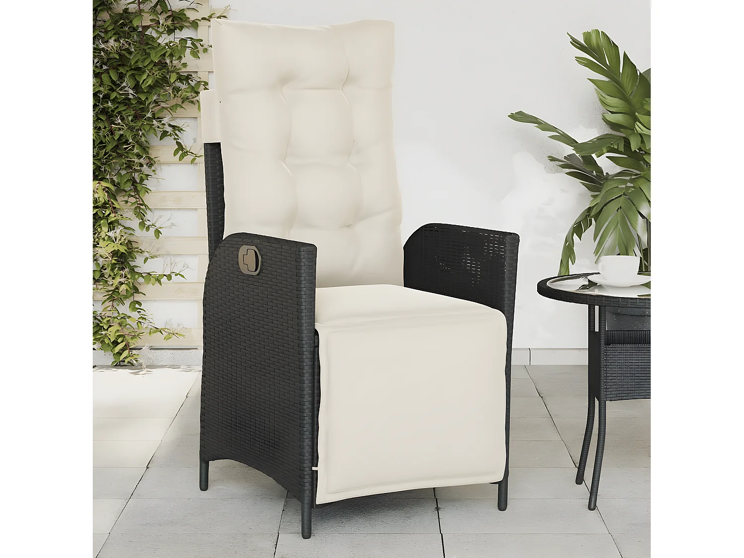 Cadeiras jardim reclináveis 2 pcs c/ apoio de pés vime PE preto PT766072