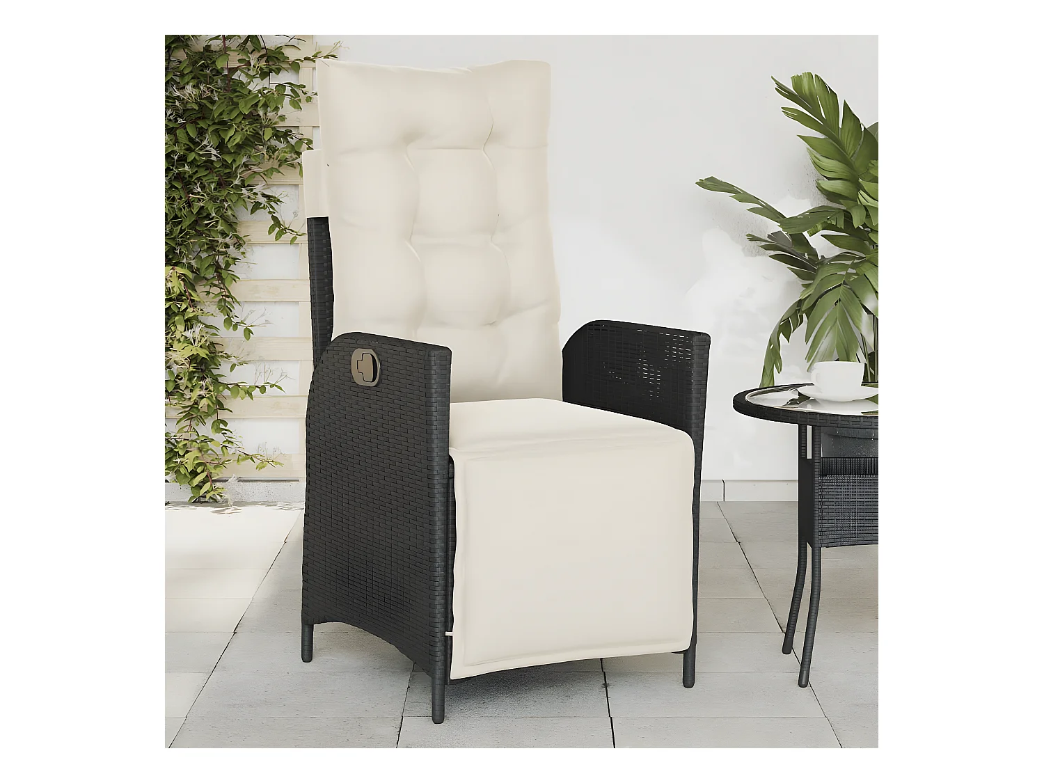 Lot de 2 Chaises inclinables de jardin repose-pied noir rotin FR93776
