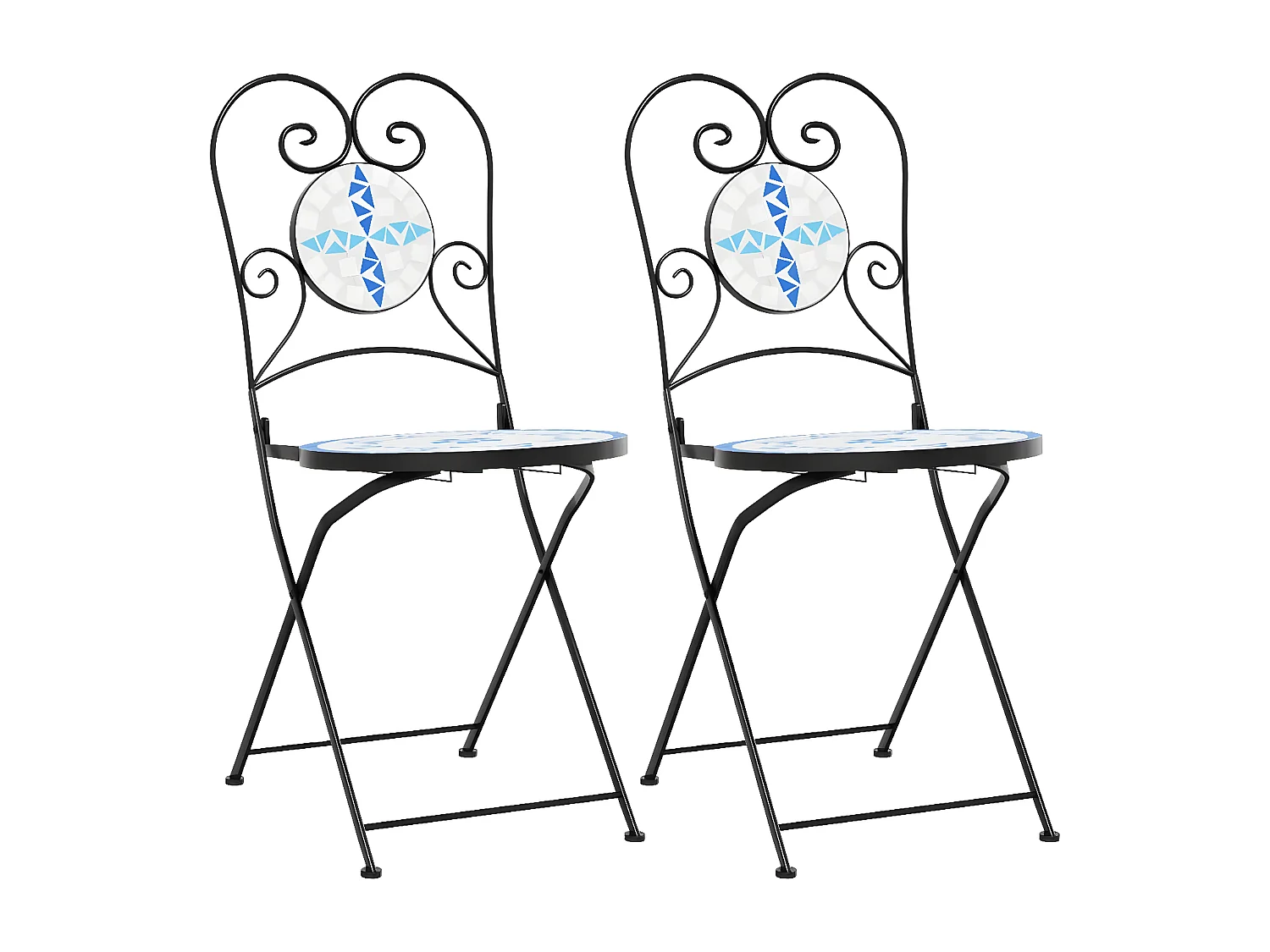 Cadeiras de bistrô dobráveis 2 pcs cerâmica azul e branco PT975733