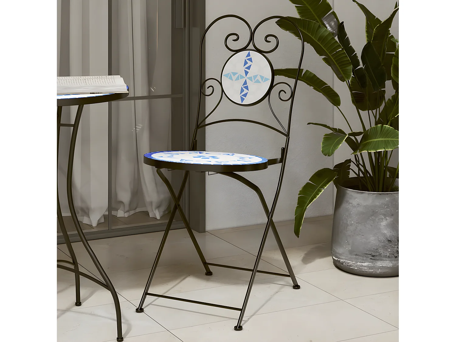 Lot de 2 Chaises de bistro pliables bleu et blanc céramique FR82077