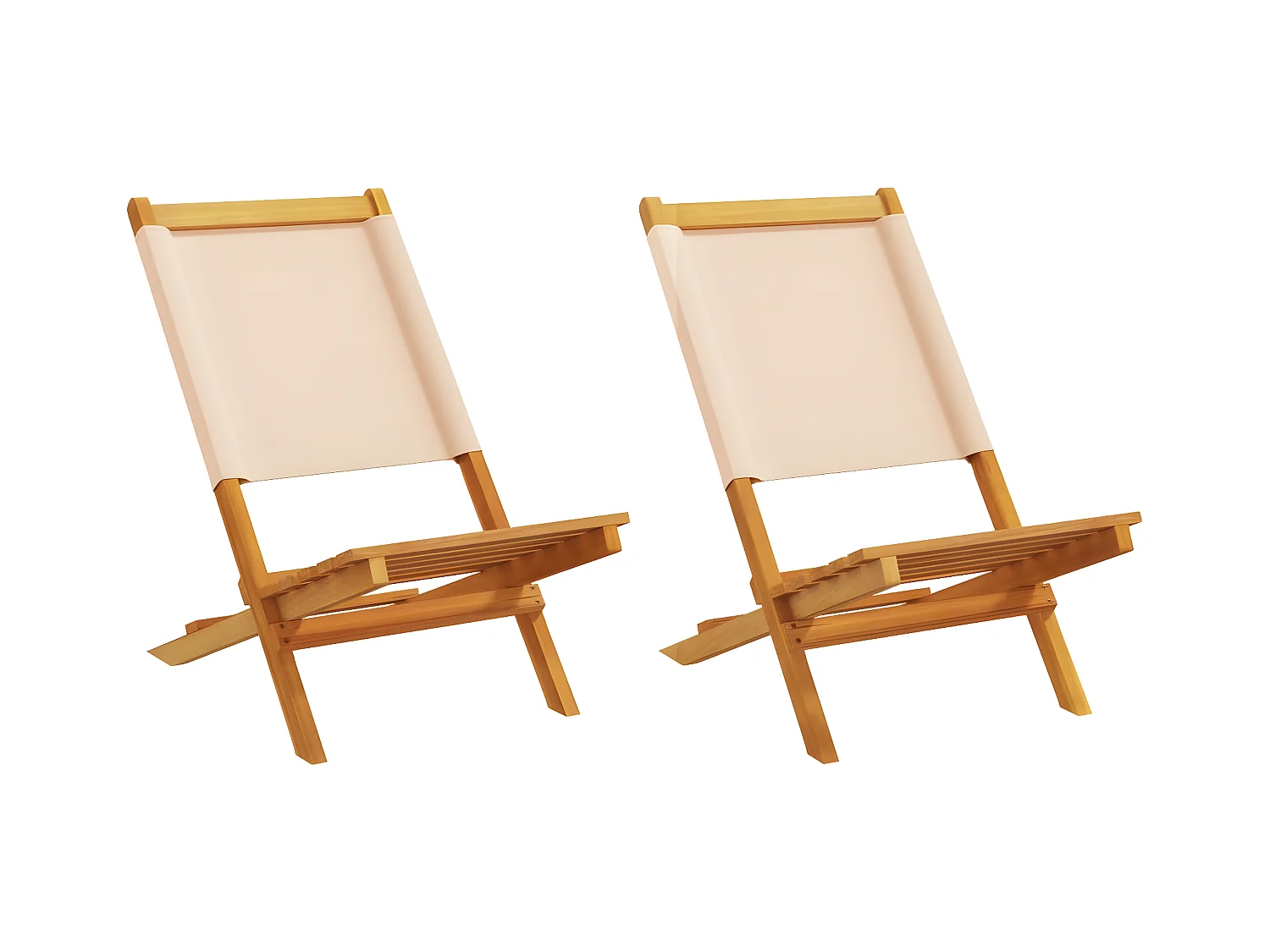 Lot de 2 Chaises de jardin beige bois d'acacia massif et tissu FR45031