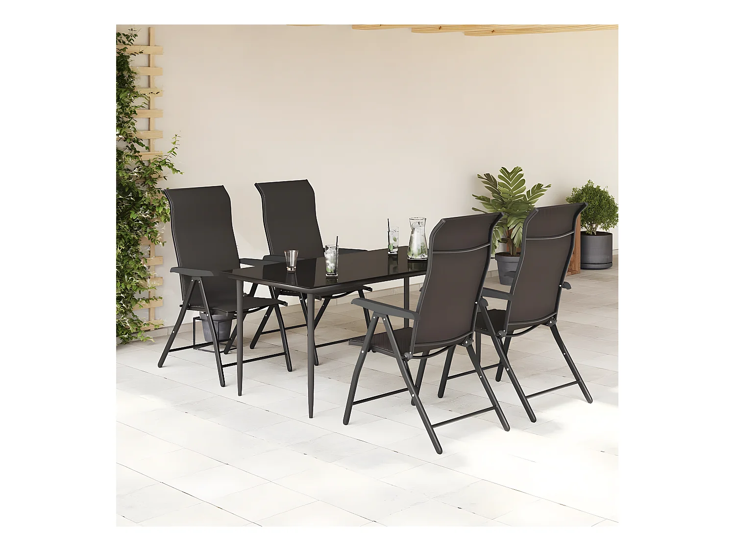 Lot de 4 Chaises pliables de jardin café noir résine tressée FR56580