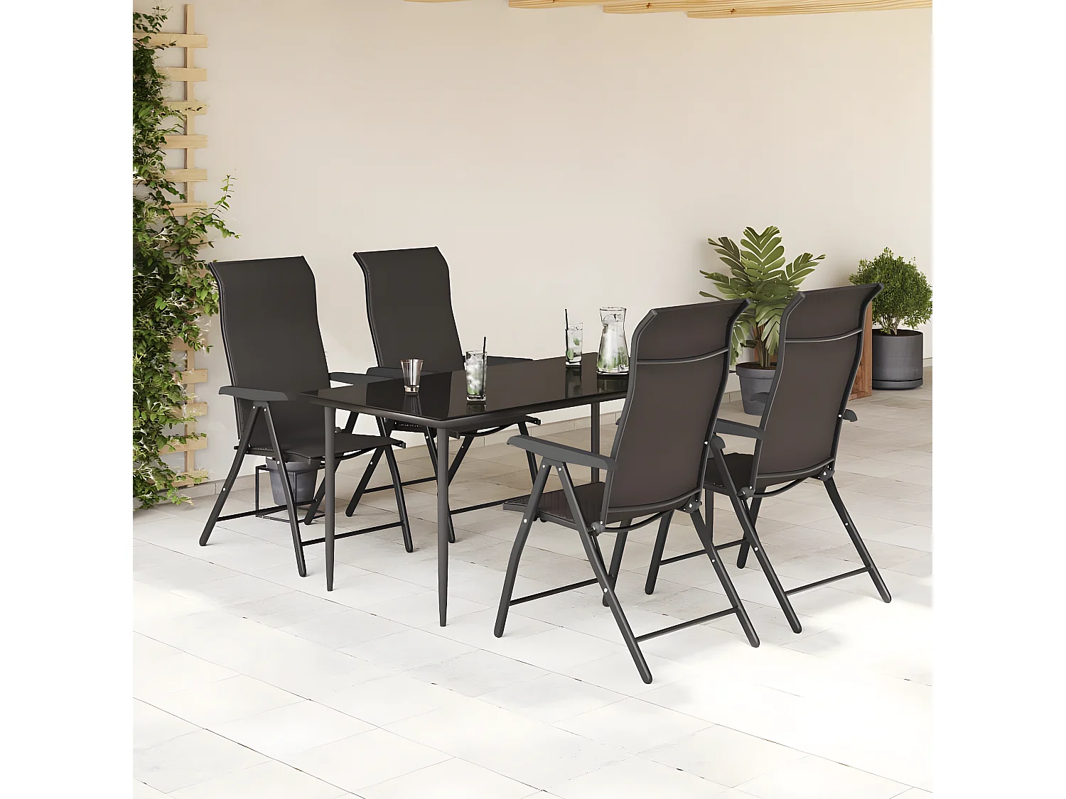 Cadeiras de jardim dobráveis 4 pcs vime PE cor preto café PT123408