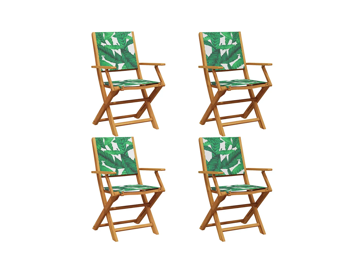 Lot de 4 Chaises de jardin pliantes vert tissu et bois massif FR46312