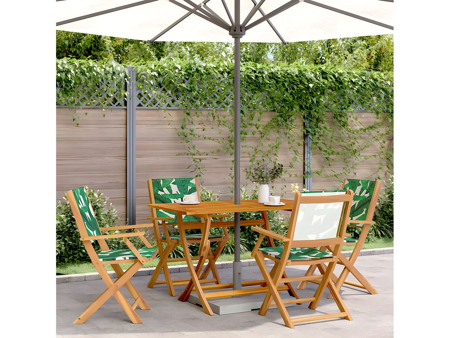 Tuinstoelen 4 st inklapbaar stof en massief hout groen BE745098