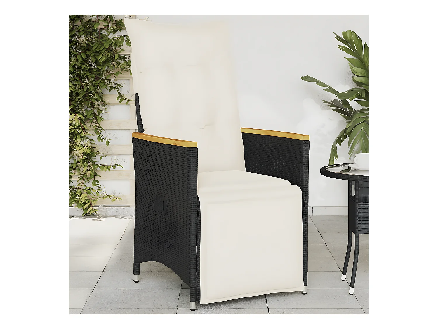 Chaise inclinable de jardin avec coussins noir résine tressée FR10118