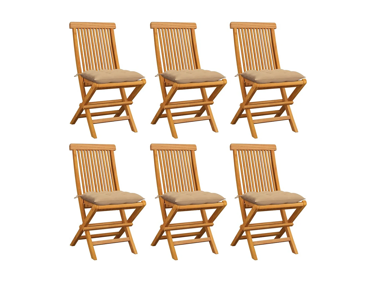 Lot de 6 Chaises de jardin avec coussins beige Bois de teck massif FR60218