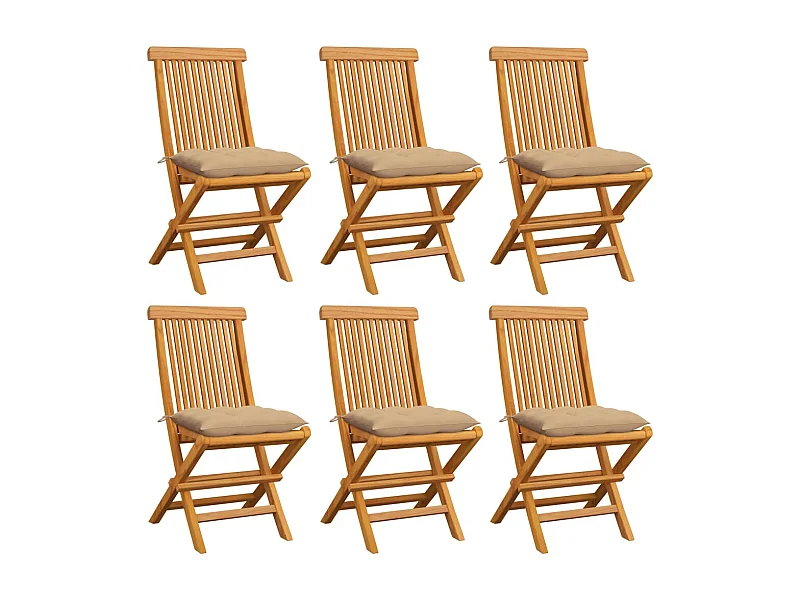 Lot de 6 Chaises de jardin avec coussins beige Bois de teck massif FR60218