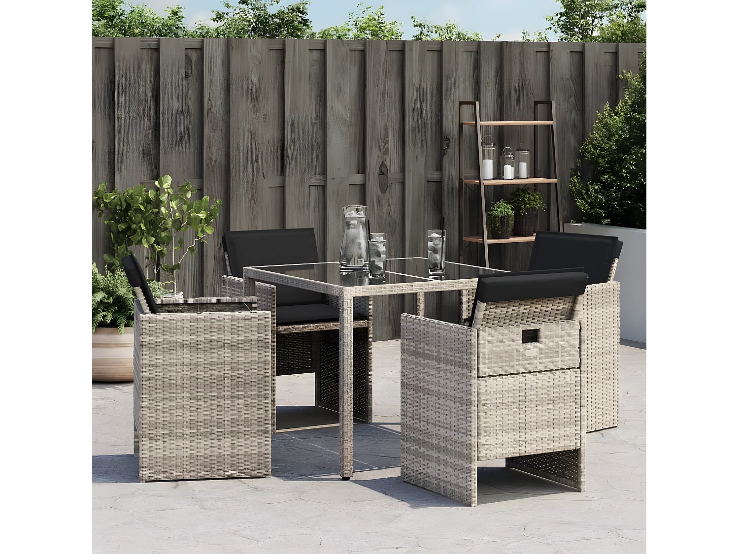 Cadeiras de jardim com almofadões 4 pcs vime PE cinzento-claro PT205154