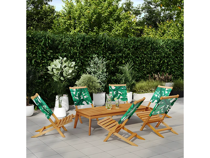 Lot de 6 Chaises de jardin pliantes vert tissu et bois massif FR85251