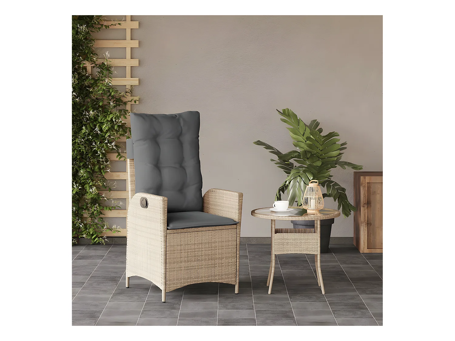 Chaise inclinable de jardin coussins mélange beige poly rotin FR28719