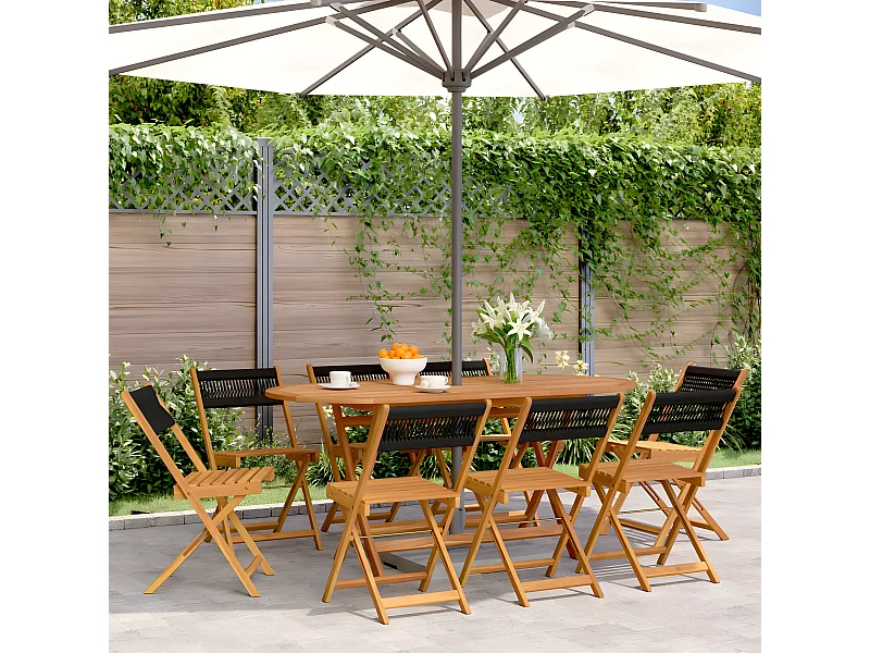 Juego de 8 Sillas de jardín reclinables madera maciza acacia negro ES447807