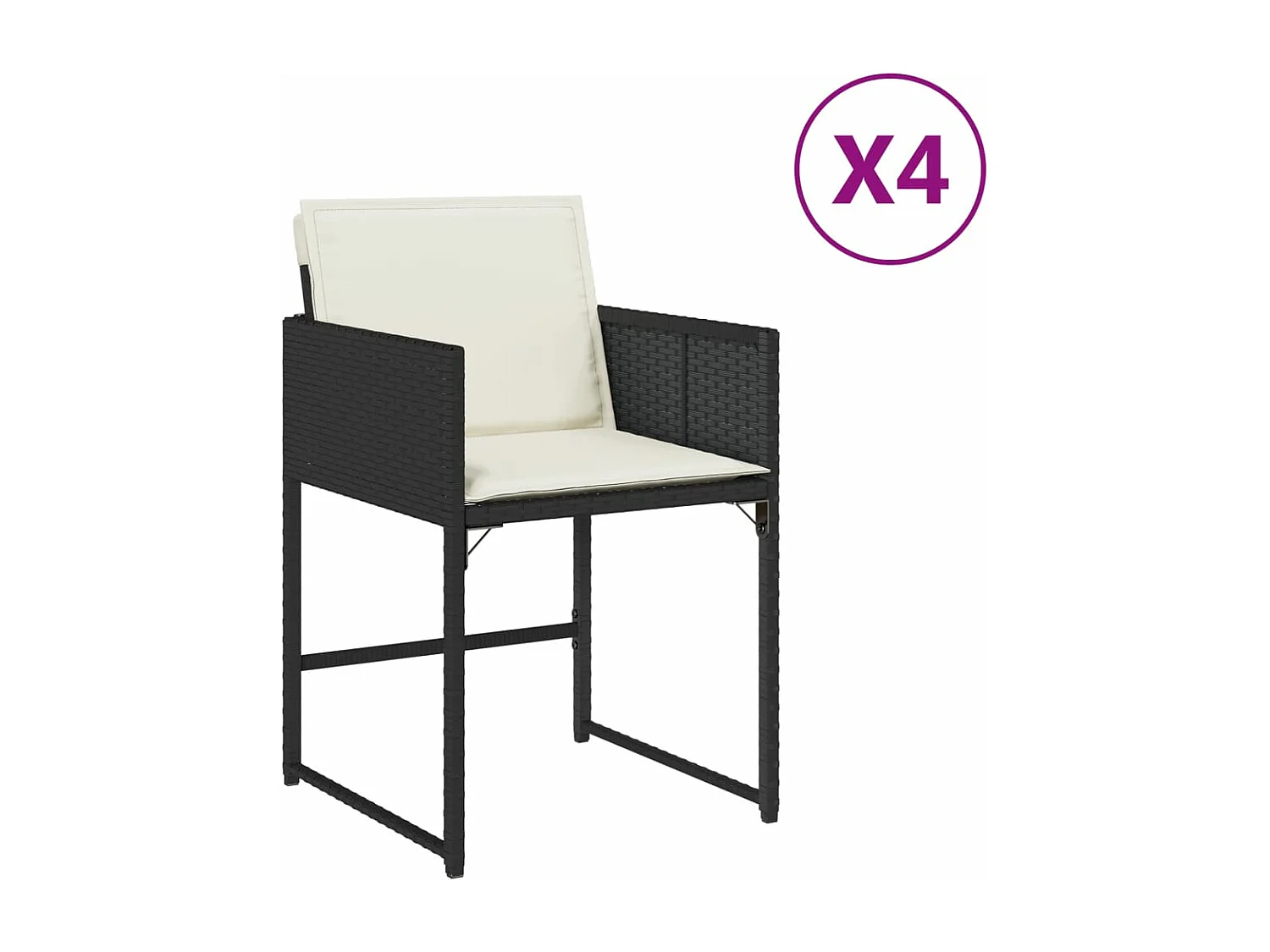 Lot de 4 Chaises de jardin avec coussins noir résine tressée FR25908