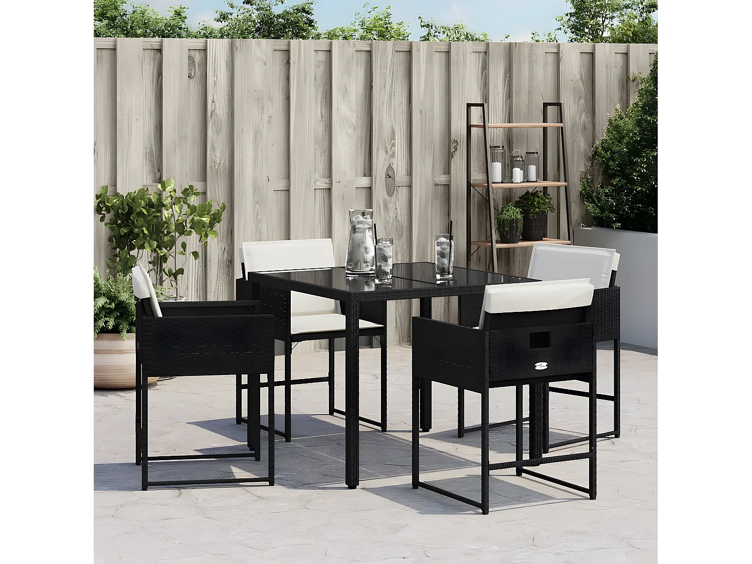 Lot de 4 Chaises de jardin avec coussins noir résine tressée FR25908