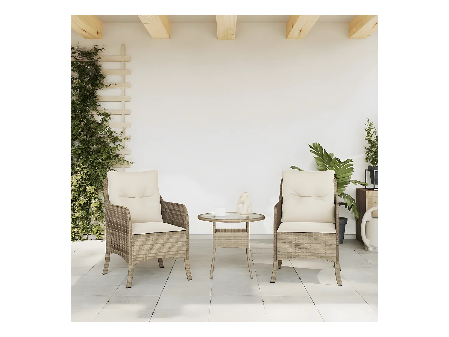 Lot de 2 Chaises de jardin avec coussins beige résine tressée FR39339