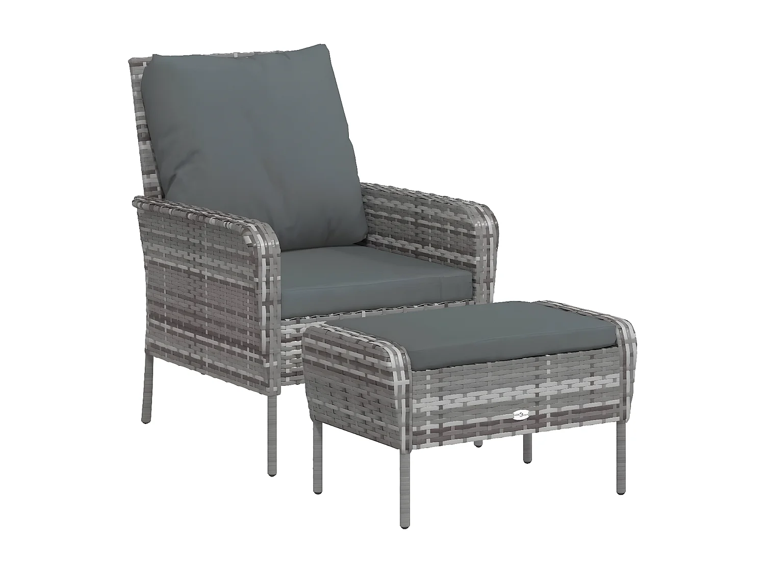 Chaise de jardin avec tabouret gris résine tressée FR78344
