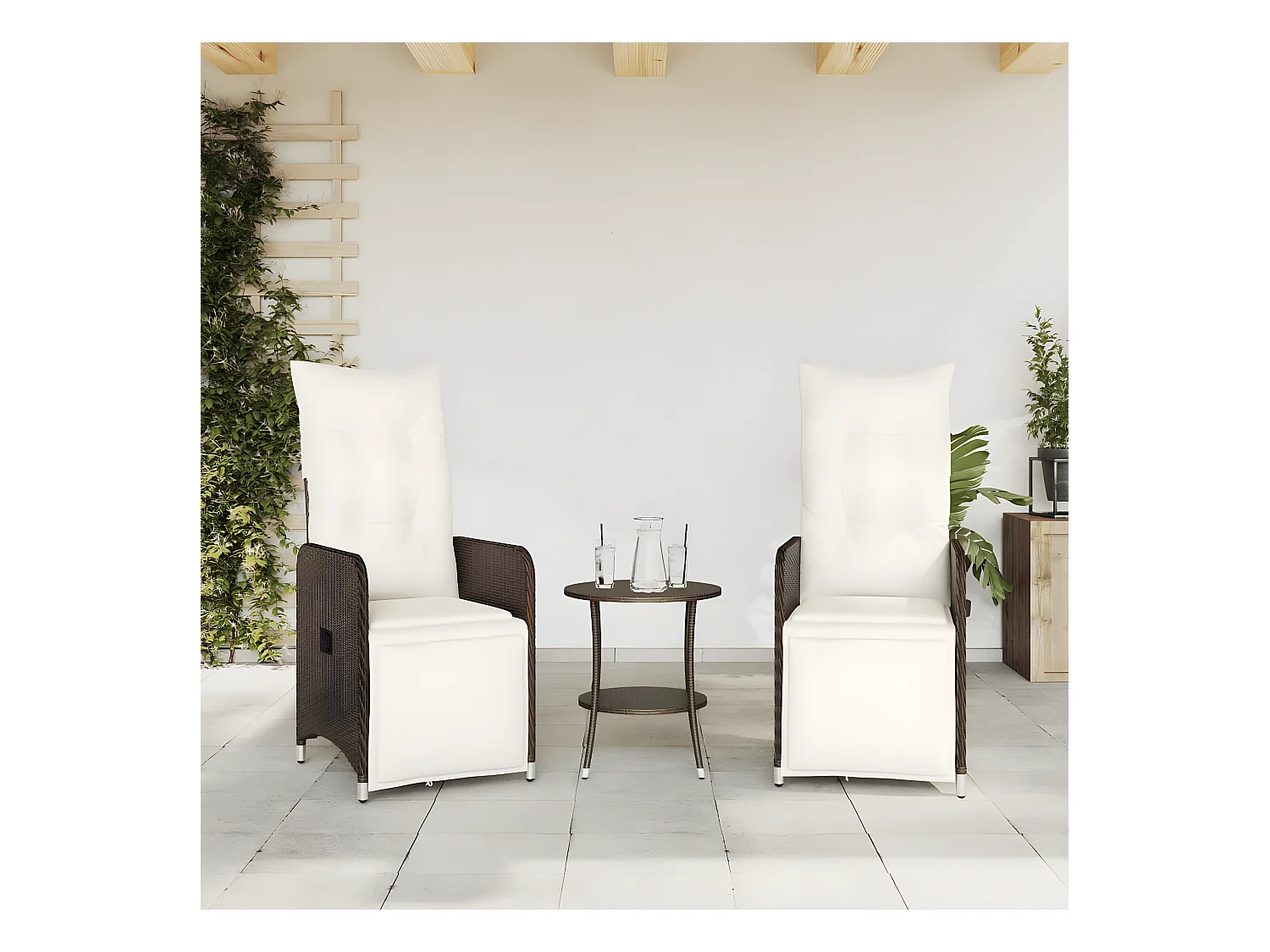 Lot de 2 Chaises de jardin inclinables et table résine tressée FR14746
