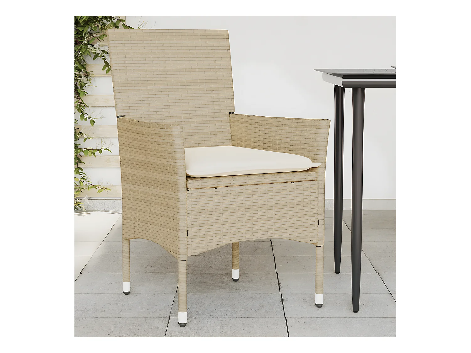 Cadeiras de jardim com almofadões 2 pcs vime PE bege PT359987