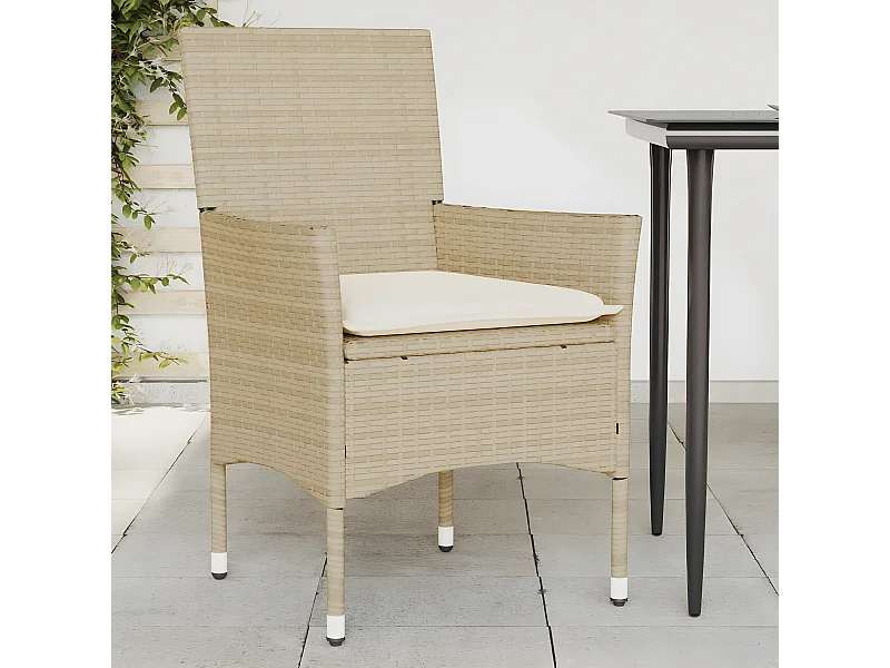 Lot de 2 Chaises de jardin avec coussins beige résine tressée FR71759