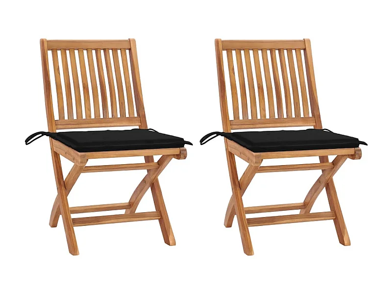 Cadeiras de jardim c/ almofadões pretos 2 pcs teca maciça PT383461