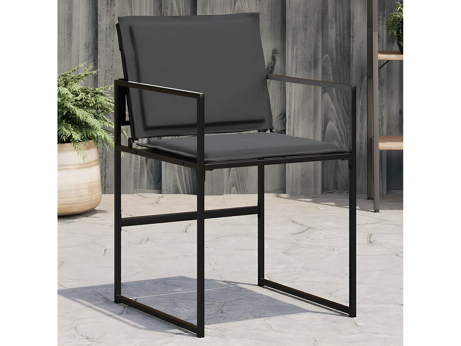 Cadeiras de jardim c/ almofadões 4 pcs aço e textilene preto PT151960