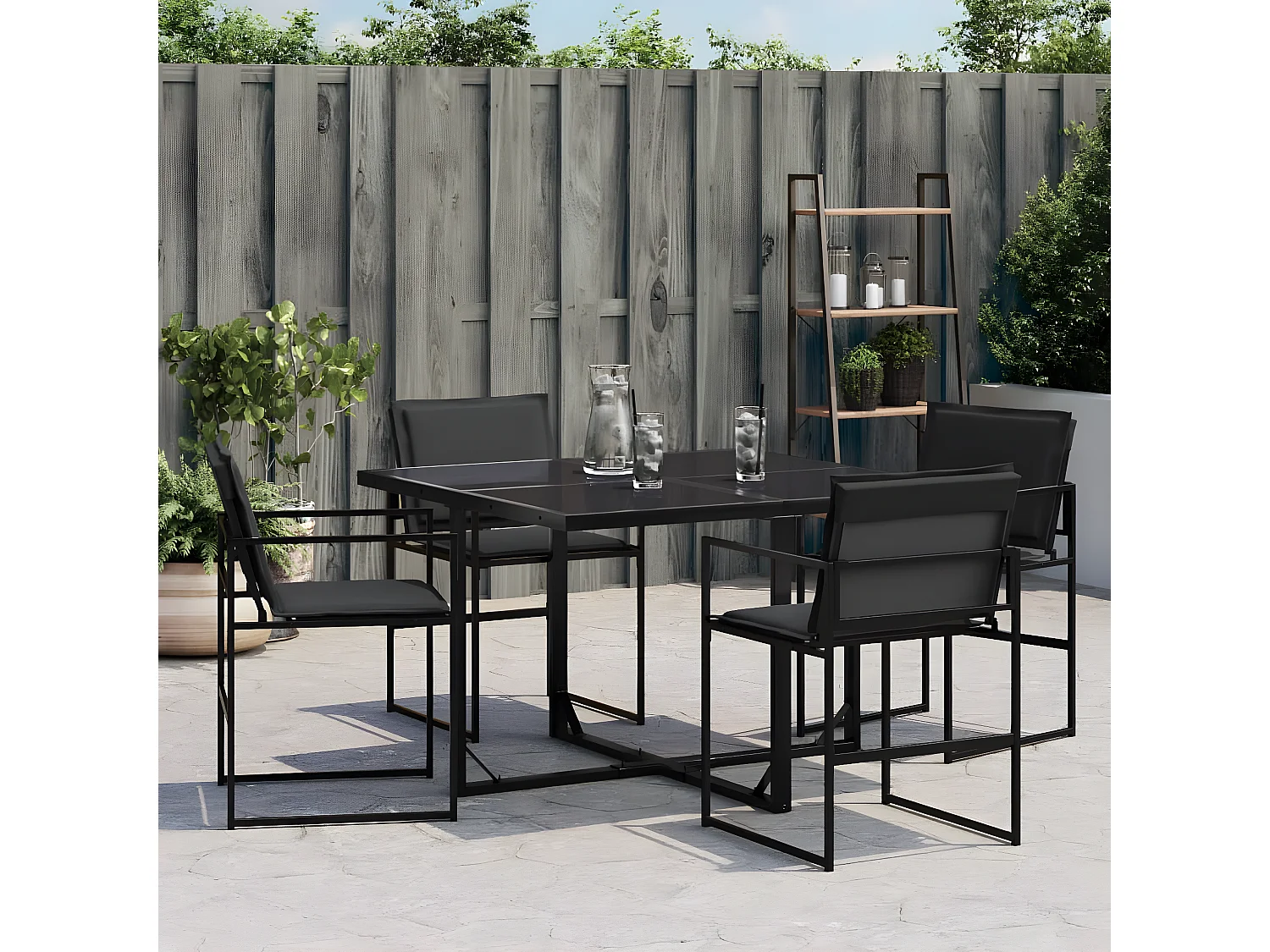 Cadeiras de jardim c/ almofadões 4 pcs aço e textilene preto PT151960